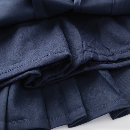HILEELANG Little Girl School Uniform Pleated Scooter Skirt With Under Shorts Navy Blue Pull On Elastic Waist Skirt
