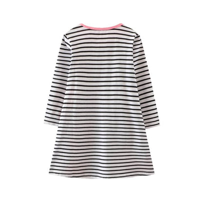 HILEELANG Toddler Girls Long Sleeved Dresses Christmas Winter Cotton Casual Cute Party Stripe Flowers Pattern Dress