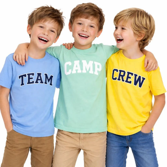 HILEELANG 4-13 Little/Big Boys Light Blue/Yellow/Mint Team Crew Camp 100% Cotton 3-Pack Short Sleeve T-Shirt