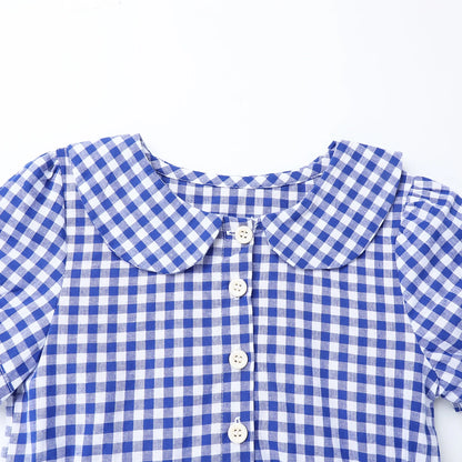 HILEELANG 3-13T Little/Big Girls Navy Gingham 100% Cotton Dress