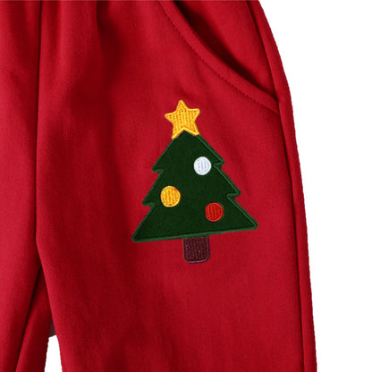 HILEELANG Toddler Boys Christmas Tree Embroidery Sweatshirt and Pants Set, 2 Piece Long Sleeve Outfit for Kids, Cotton Fall Winter Clothes