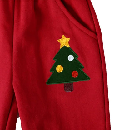 HILEELANG Toddler Boy Christmas Pullover and Sweatpants Set ,2 Piece Cotton with Santa Claus and Christmas Tree Applique, Green Fall Winter Clothes for Kids