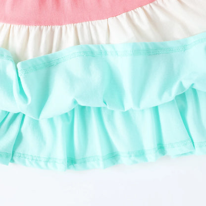 HILEELANG Toddler Girls 2-8T 100% Cotton Colorblock Tiered Dress Pink Colorblock Short Sleeve Casual Dress