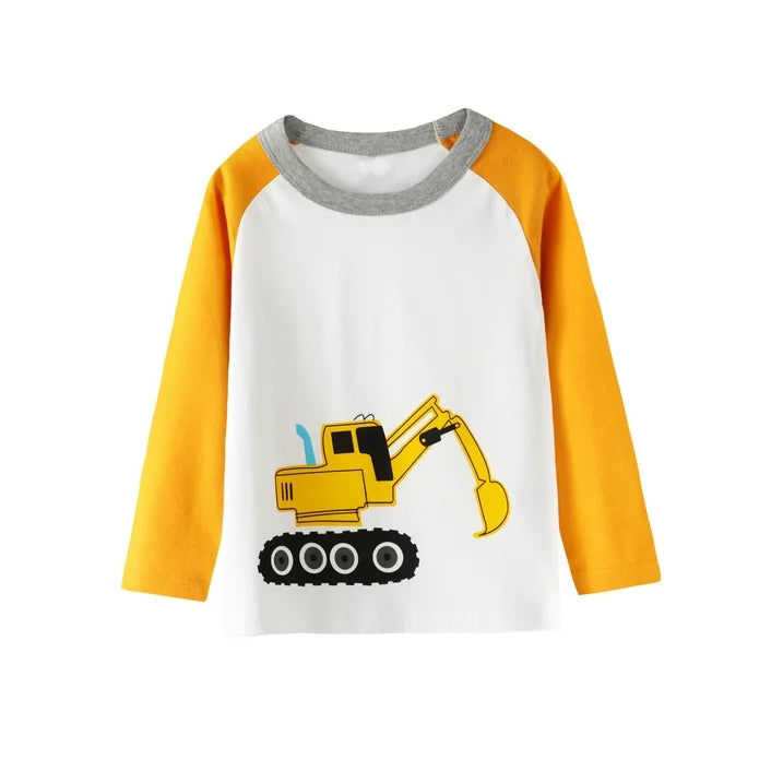 HILEELANG Toddler Boy Tee Raglan Long Sleeve Crewneck T Shirt Blue Red Yellow Cartton Car Winter Christmas Shirt 3 Pack