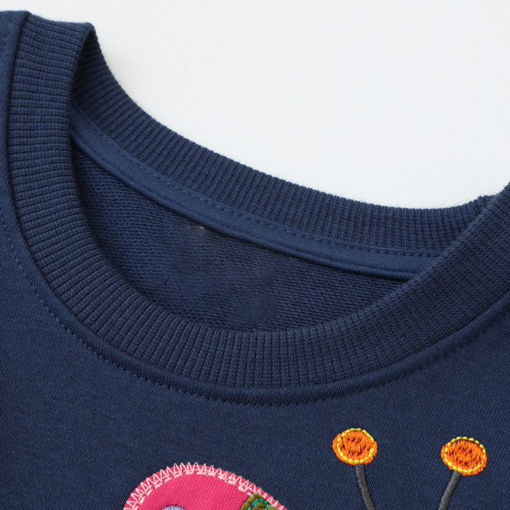 HILEELANG Toddle Girl Sweatshirts Blue Embroidered Butterfly Applique Cotton Casual Crew Neck Long Sleeve Pullover Tops Sweater Shirt