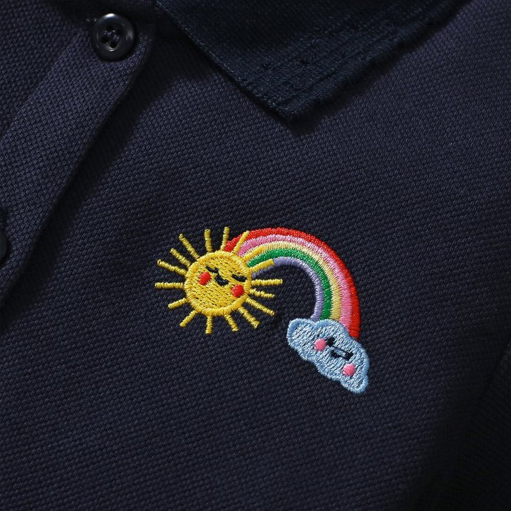 HILEELANG Toddler Little Girls 2 Pack Polo Dresses, Short Sleeve School Uniform Style Dress Set with Rainbow Embroidery