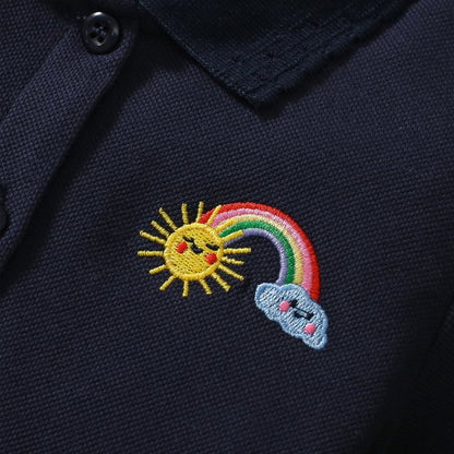 HILEELANG Toddler Little Girls 2 Pack Polo Dresses, Short Sleeve School Uniform Style Dress Set with Rainbow Embroidery