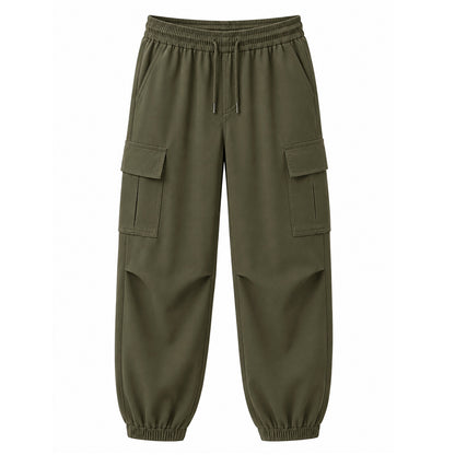 HILEELANG Olive Kids Double Pocket Cargo Sweatpants Jogger Pants, Single Piece