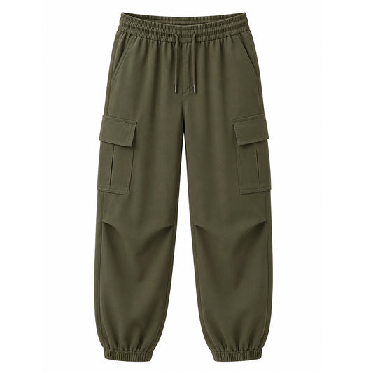 HILEELANG Olive Kids Double Pocket Cargo Sweatpants Jogger Pants, Single Piece
