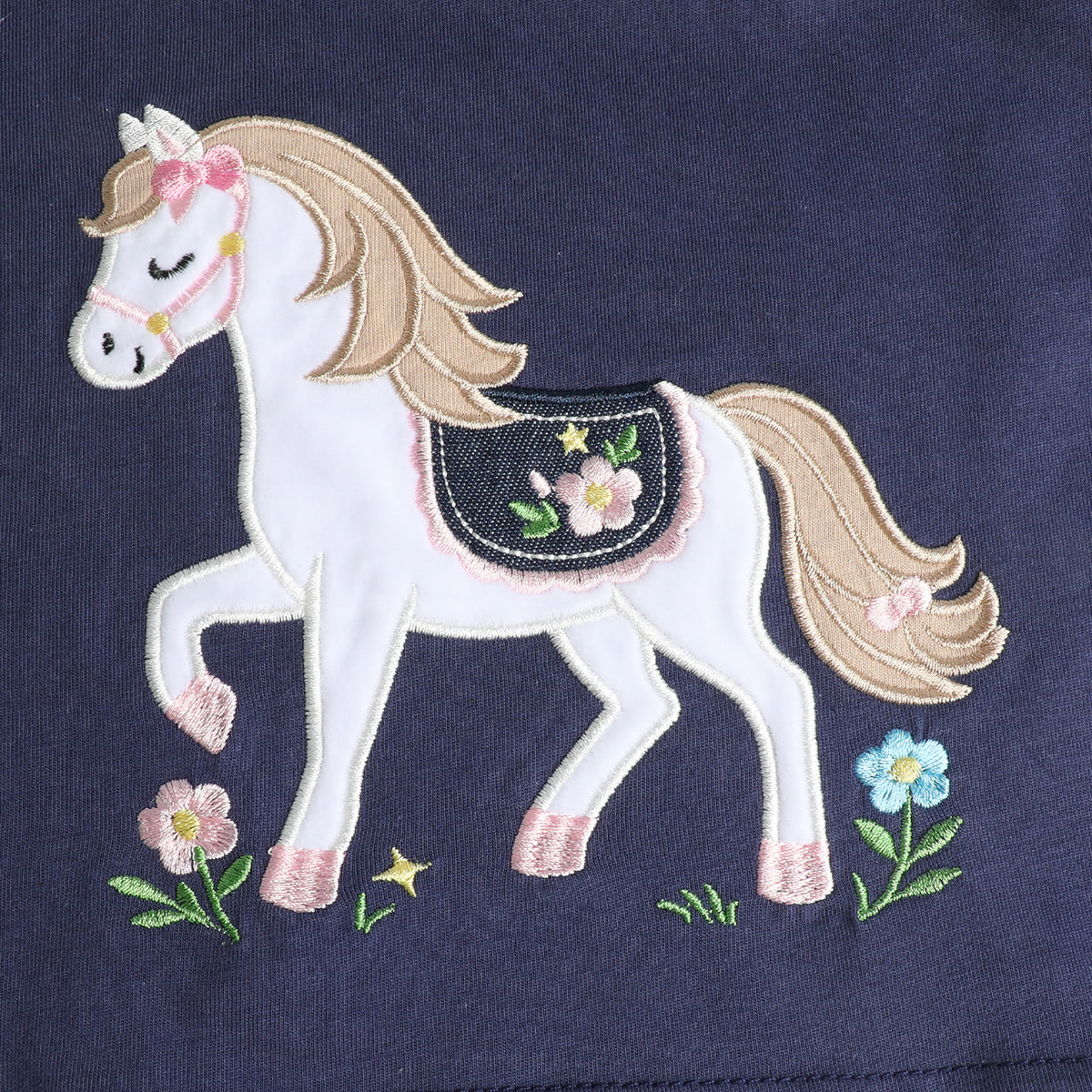 HILEELANG  Girls Horse Ruffle Shoulder Dress, Long Sleeve 2-7Y