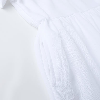 HILEELANG 4-13T Little Girls' white Short Sleeve Polo Dress with Pockets, School Uniform Casual Dress for Kids