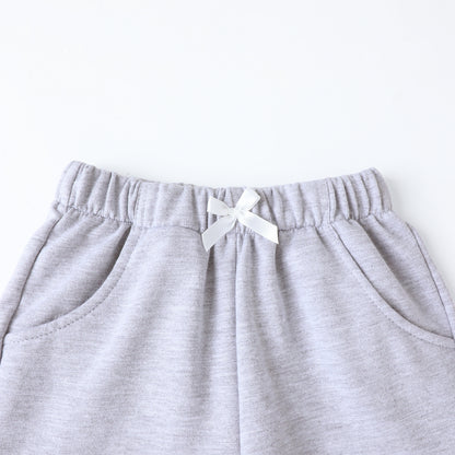 HILEELANG Toddler Girl' Cotton Shorts 2-Pack with Pockets, Grey/Pink
