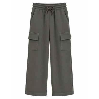 HILEELANG Big Boys Girls Dark Gray Wide Leg Cargo Sweatpants Fleece Pants