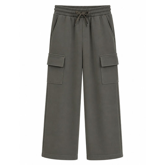HILEELANG Big Boys Girls Dark Gray Wide Leg Cargo Sweatpants Fleece Pants