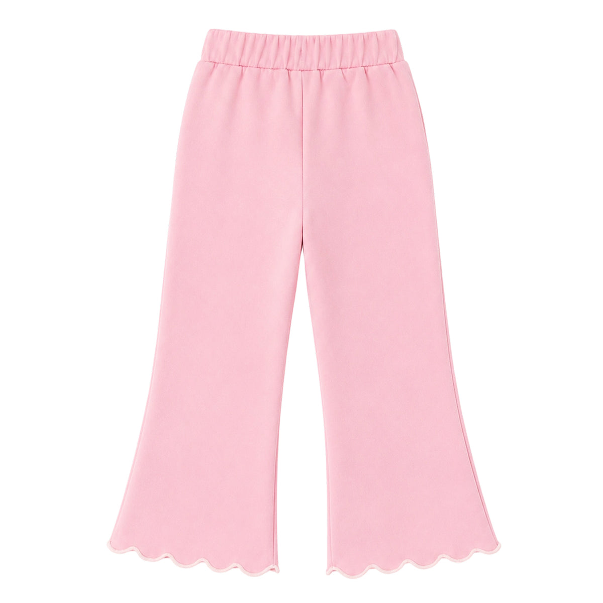 HILEELANG Girls 2-Piece Outfit Set, Bow Embroidered Sweatshirt and Flare Pants with Scalloped Trim, Pink, Ages 3Y