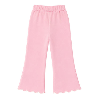 HILEELANG Girls 2-Piece Outfit Set, Bow Embroidered Sweatshirt and Flare Pants with Scalloped Trim, Pink, Ages 3Y