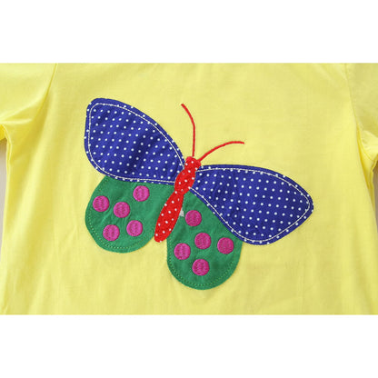 HILEELANG Toddler Girl Summer Short Sets Outfits Cotton Casual Yellow Butterfly Short Sleeve Tee Shirts Floral Shorts Fashion Clothing