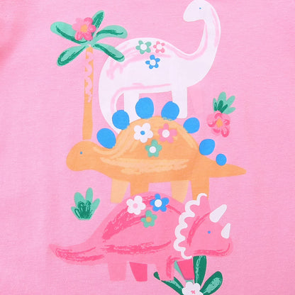 HILEELANG 2-7T Toddler Little Girls 3-Pack T-Shirts Butterfly Hummingbird Dinosaur Graphic 100% Cotton Short Sleeve Summer Tees Pink Blue