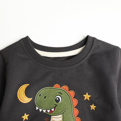 HILEELANG Toddler Boys Dinosaur Pumpkin Graphic Sweatshirt, Long Sleeve Crewneck Pullover Top, Sizes 2-7 Years