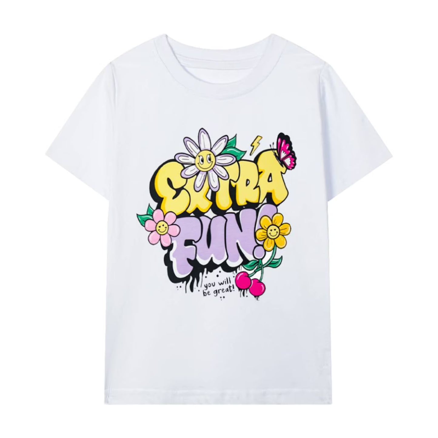 HILEELANG Little Girls' Short Sleeve Tee Shirt Cotton Casual Crewneck Butterfly Graphic Tops T-Shirts Black White Green 3 Packs