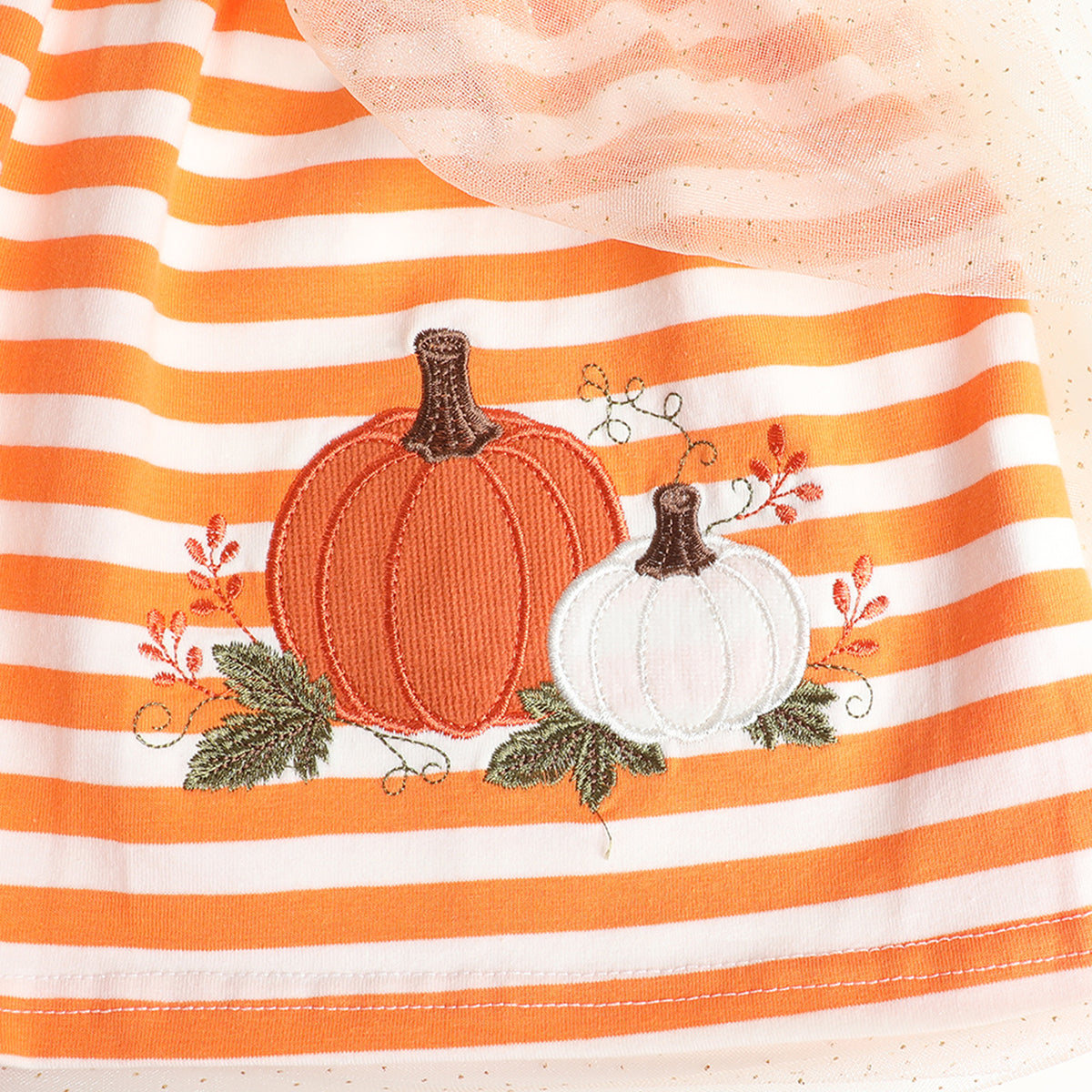 HILEELANG  Girls Pumpkin Stripe Layered Dress 2-7Y