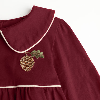 HILEELANG  Girls Peter Pan Collar Pinecone Dress 2-7Y