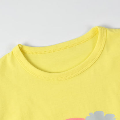 HILEELANG Little Girls' Short Sleeve Tee Shirt Cotton Casual Crewneck Unicorn Flowers Graphic Tops T-Shirts Black White Green 3 Packs