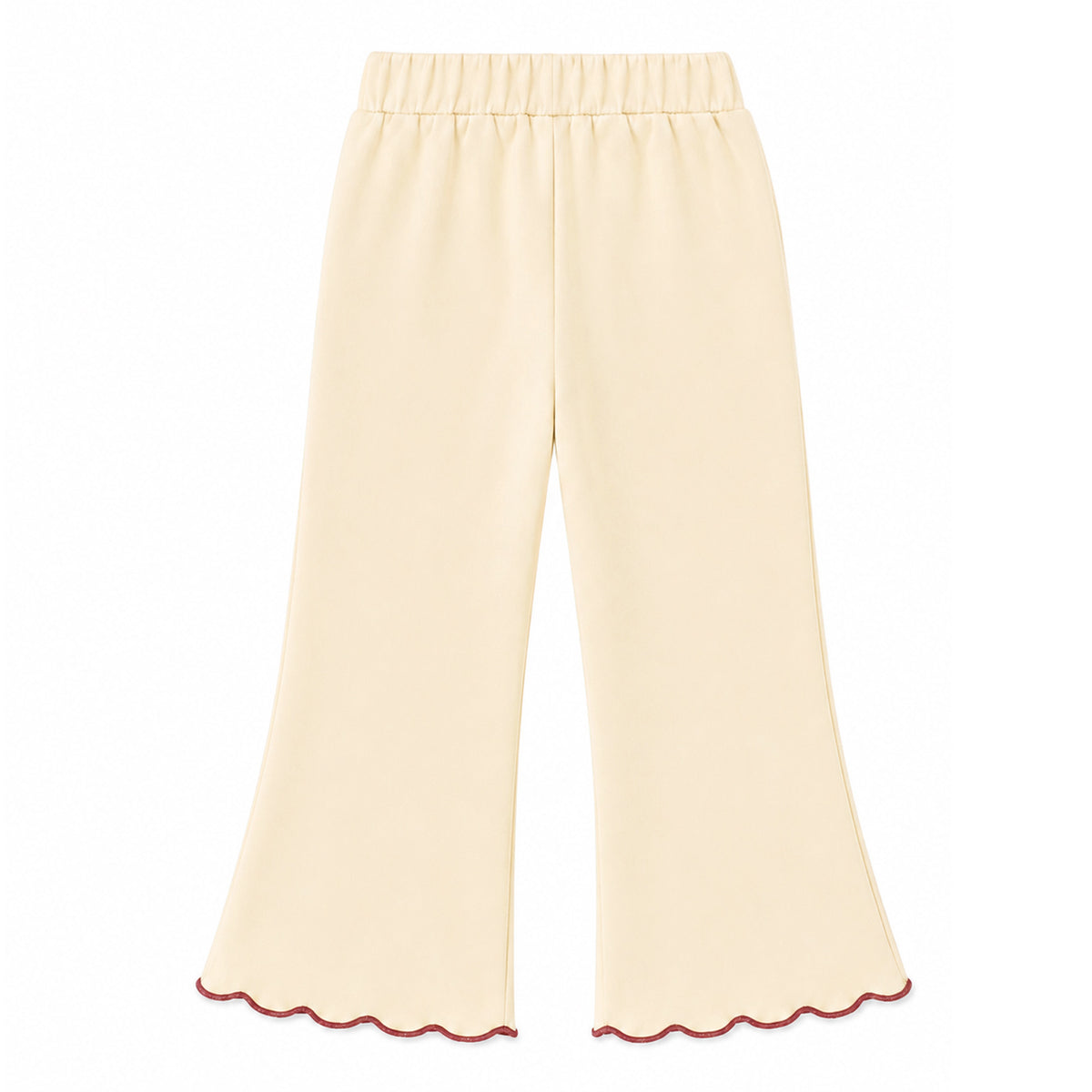 HILEELANG Girls 2-Piece Outfit Set, Bow Embroidered Sweatshirt and Flare Pants with Scalloped Trim, Cream, Ages 3Y
