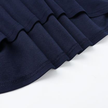 HILEELANG 4-13Y Girls Long Sleeve Polo Dress School Uniform Dress with Pockets Cotton Blend Pique Collared Dress Navy Blue