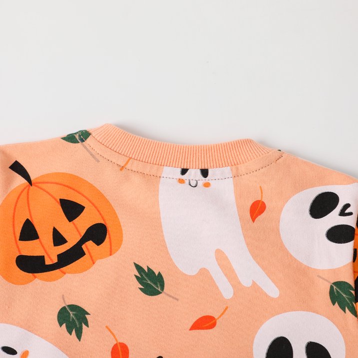 HILEELANG Toddler Girl Sweatshirts Halloween Pumpkin Ghost Printed Cotton Casual Crew Neck Long Sleeve Tops Shirt