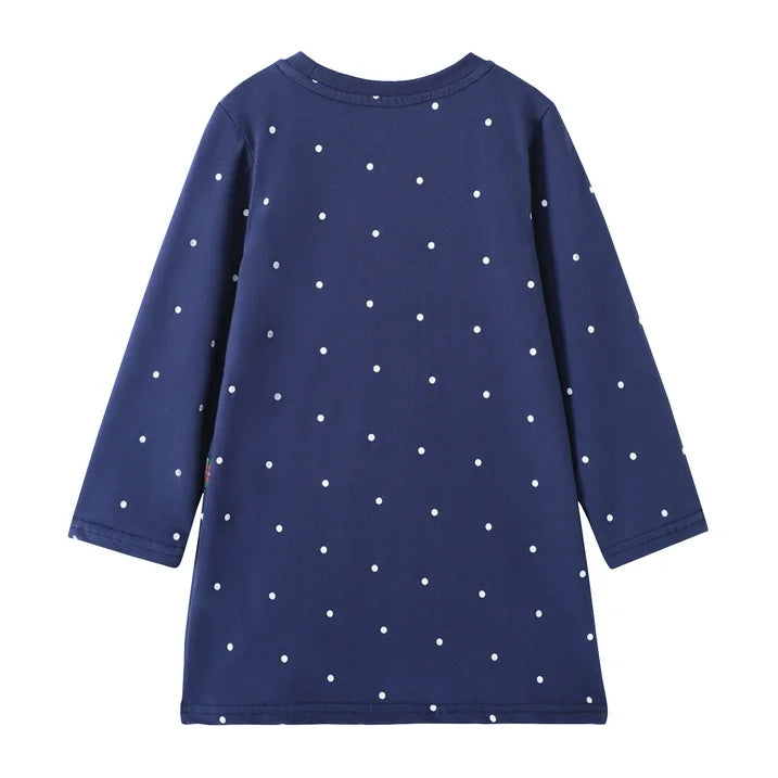 HILEELANG Toddler Girls Christmas Long Sleeve Dress Cotton Casual Navy Elk Embroidery Jersey Shirt Fall Winter Holiday Playwear Dresses 2