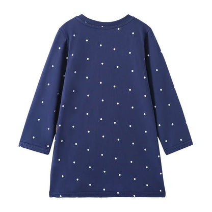 HILEELANG Toddler Girls Christmas Long Sleeve Dress Cotton Casual Navy Elk Embroidery Jersey Shirt Fall Winter Holiday Playwear Dresses 2