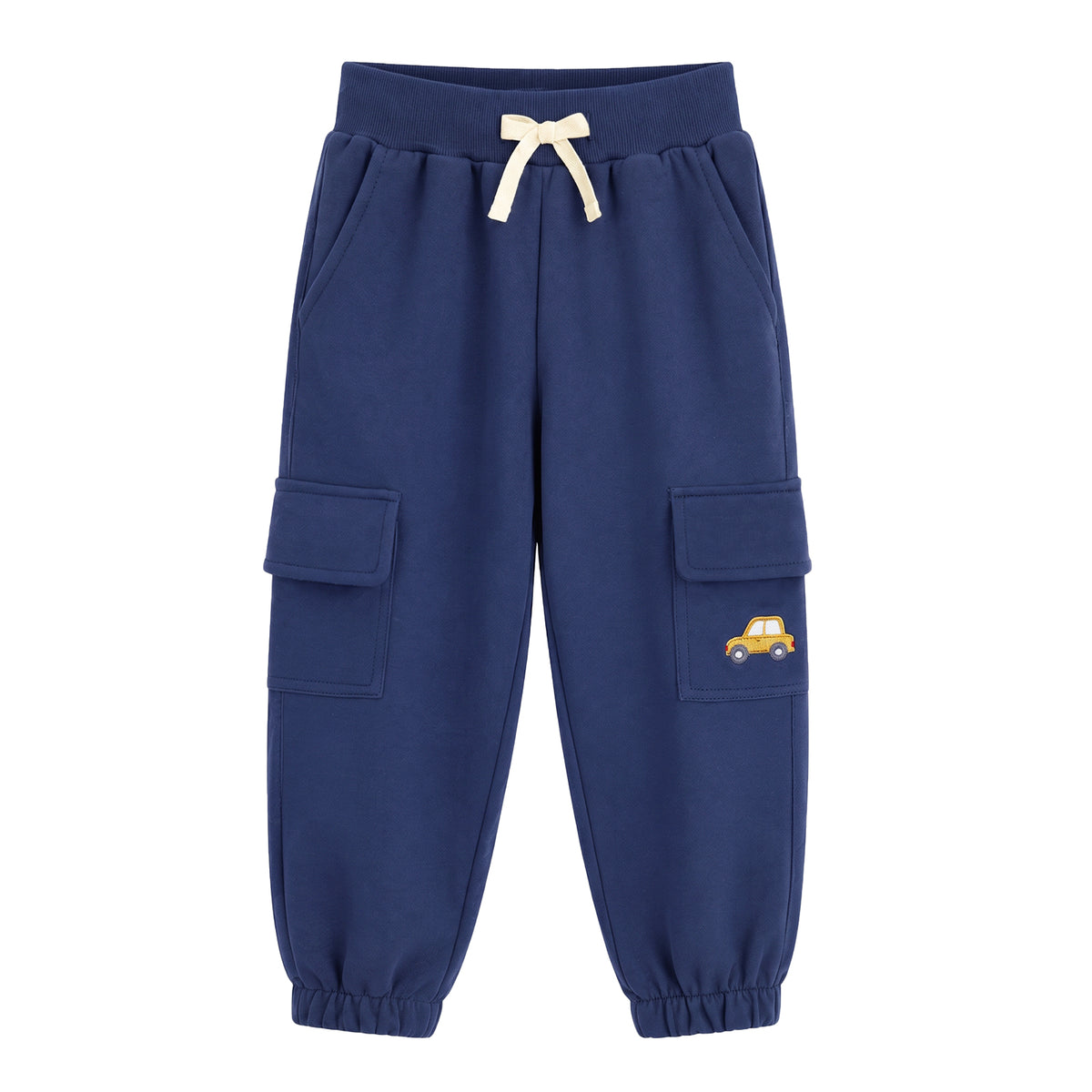 HILEELANG Toddler Boys 2 Pack Cargo Jogger Pants Car Embroidery Drawstring Sweatpants Heather Grey Navy
