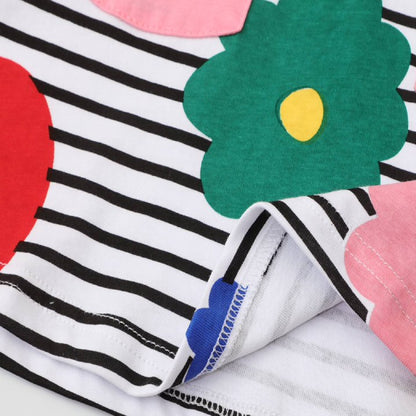 HILEELANG Toddler Girls Long Sleeved Dresses Christmas Winter Cotton Casual Cute Party Stripe Flowers Pattern Dress