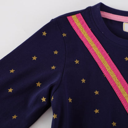HILEELANG 100% Cotton Girls Long Sleeve Dress with NavyUnicorn ,NavyStripeDog,StripeStrawberry and FloralPumpkin – Ages