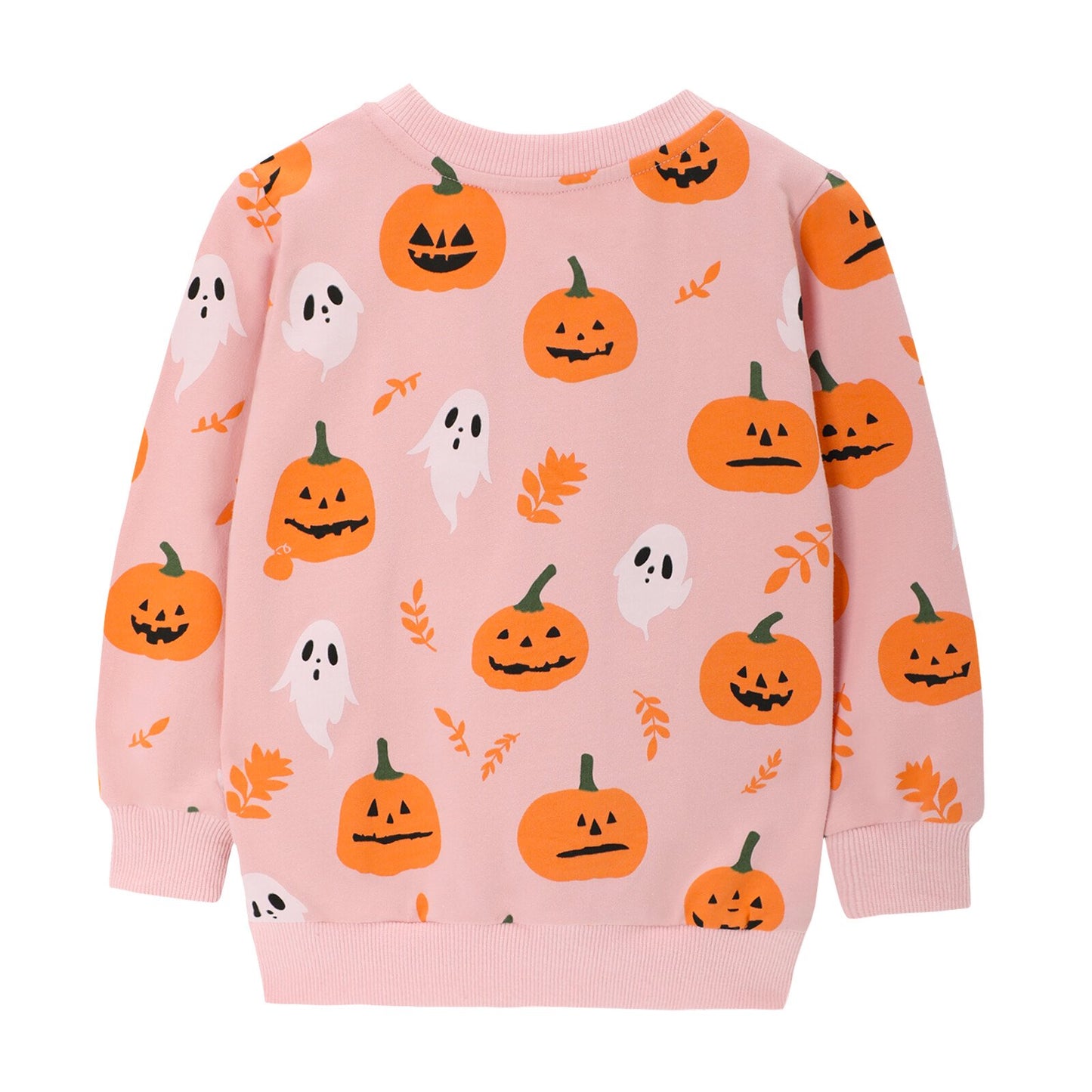 HILEELANG Toddler(18M-7T) Halloween Sweatshirt – 100% Cotton Pullover with Pumpkin Ghost and Leaf Print, Pinkish Brown Fall Crewneck for Boys Girls