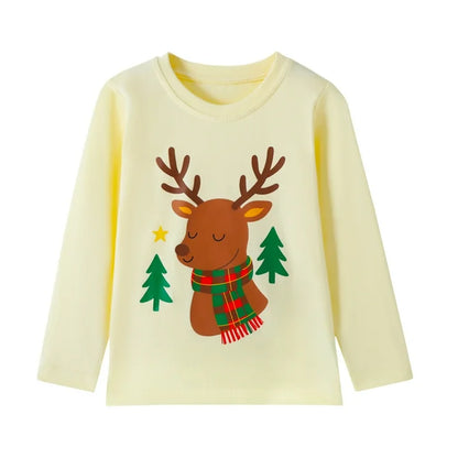 HILEELANG 2-7 Toddler/Little Girls Navy/Pink/Cream Forest Deer Rainbow Cute Spring Print 100% Cotton