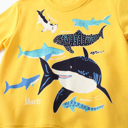 HILEELANG Toddler Boy Sweatshirts Luminous Glow At Night Yellow Fish Pullover Cotton Long Sleeve Top Clothes Shirts