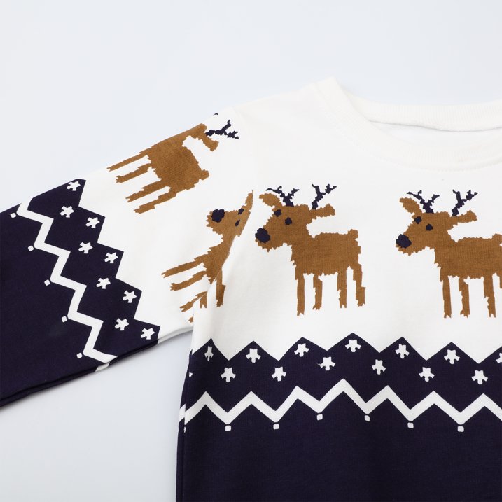 HILEELANG Toddler Boy(2-8Y) Sweatshirts Christmas Navy Blue Graphic Elk Pullover Cotton Crewneck Clothes