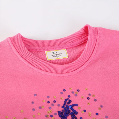 HILEELANG Toddler(2-7Y) Rose Pink Falling Shoulder Sleeves Sweatshirt Girls Star Print Pullover Fall Top