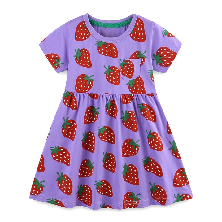 HILEELANG Toddler Little Girls 2 Pack Short Sleeve Dresses, Soft Cotton Summer Play Dress Set for Vacation Birthday Everyday Wear