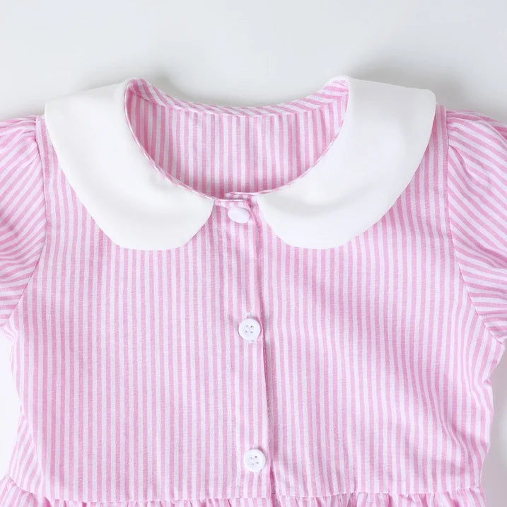HILEELANG 2-7T Toddler/Little Girls Pink White Stripe 100% Cotton Dress