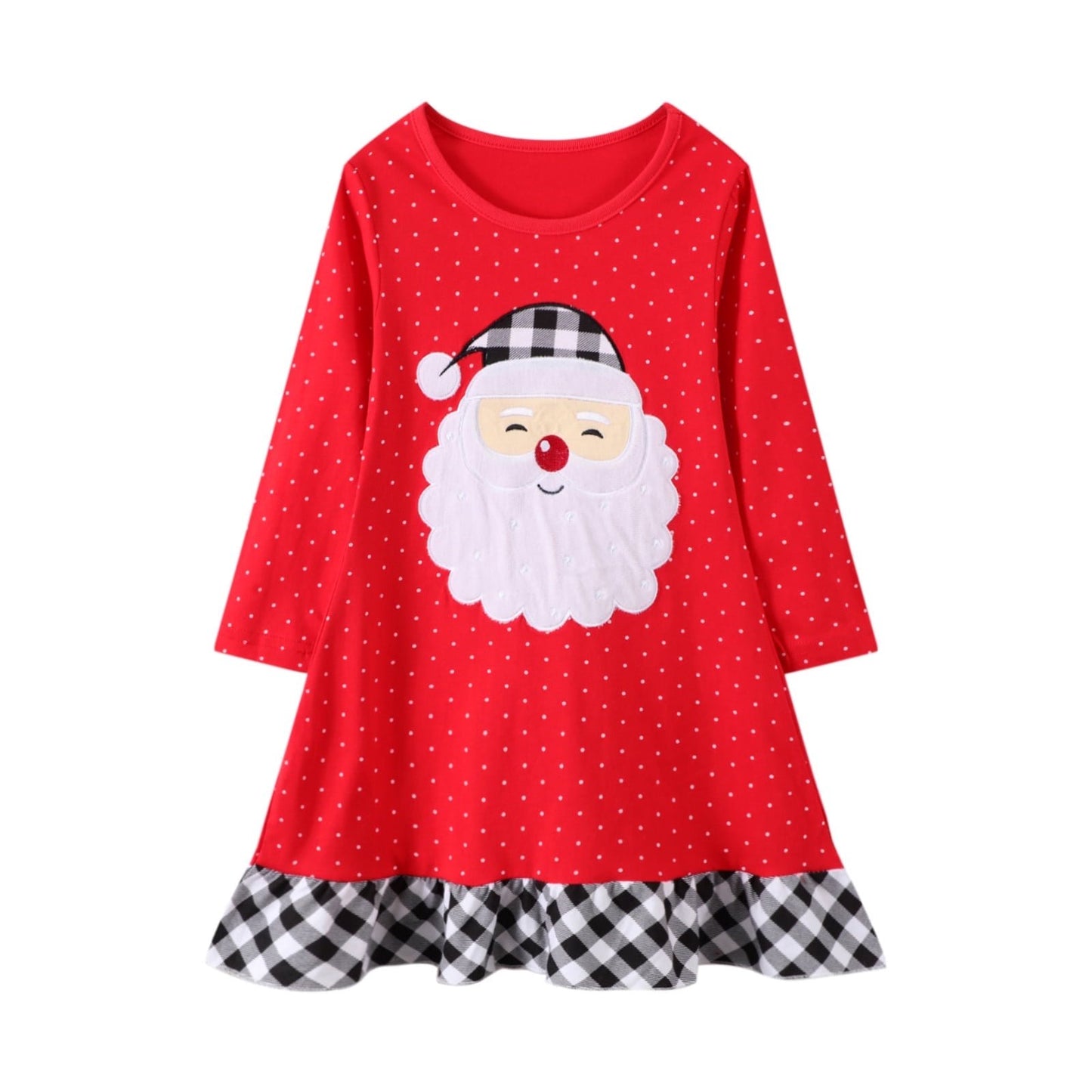 HILEELANG Toddler Girl Christmas Dress Red Dot Santa Claus Long Sleeve Cotton Casual Tunic Shirt Jersey Play Dresses