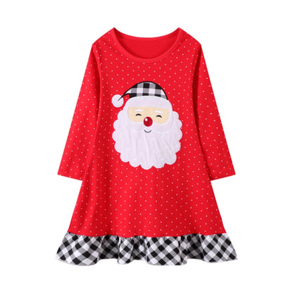 HILEELANG Toddler Girl Christmas Dress Red Dot Santa Claus Long Sleeve Cotton Casual Tunic Shirt Jersey Play Dresses