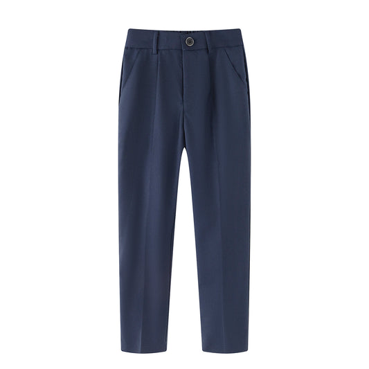 HILEELANG 1PC Little Boys Girls School Uniform Pants Navy Blue Kids Wrinkle-Free Dress Slacks Elastic Back Waist Classic Fit Pull-On Trousers for Students