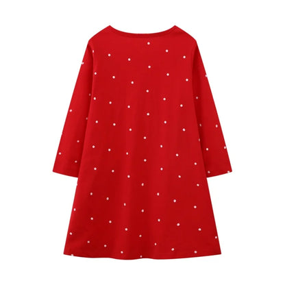 HILEELANG Toddler Girl Christmas Dress Red Dot Deer Elk Santa Applique Long Sleeve Cotton Casual Tunic Shirt Outfits Dresses