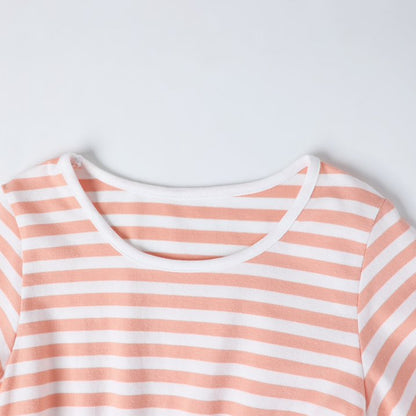 HILEELANG 4–13 Little/Big Girls Pink White Stripe Casual Short Sleeve Dress with Waist Tie