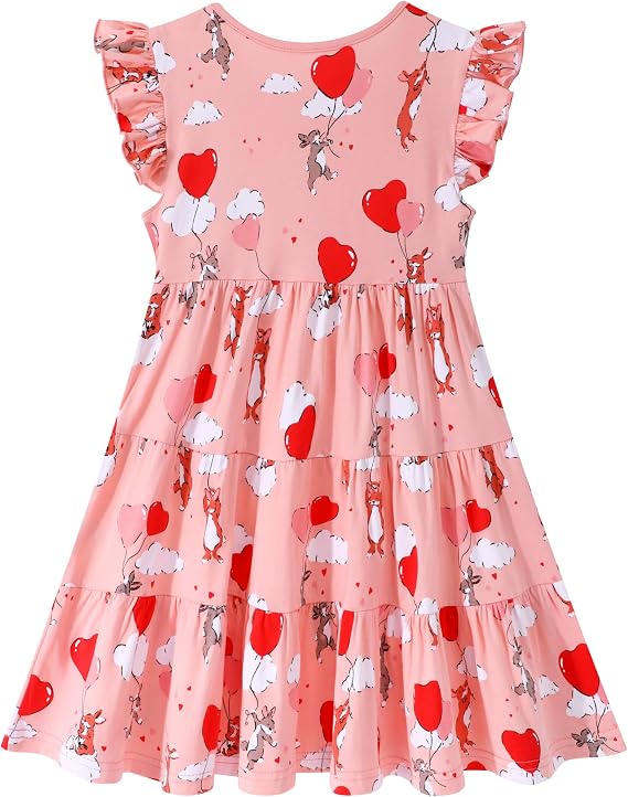 HILEELANG Girls Cotton Tiered Dress Flutter Ruffle Sleeve Summer Swing Sundress Birthday Party Casual Outfit Colorblock
