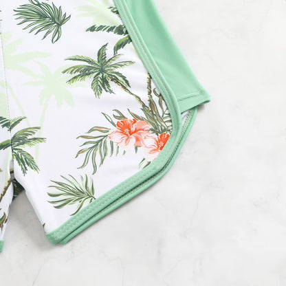 HILEELANG 3-8T Toddler/Little Girls Mint Green Palm Tree Rashguard Swimsuit