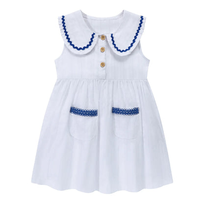 HILEELANG Toddler Little Girls 2 Pack Summer Dresses, Sleeveless Peter Pan Collar Sundress Set with Pockets